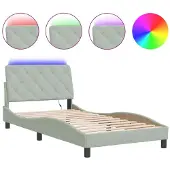 vidaXL Bedframe met LED-verlichting, zonder matras, lichtgrijs, 100x200 cm, fluweel