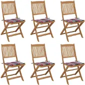 vidaXL Inklapbare stoelen 6 st met kussens massief acaciahout