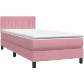 vidaXL Boxspring met matras fluweel roze 80x220 cm