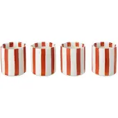 J-Line kopje Gestreept - steengoed - cognac/wit - 4 stuks