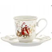 Marco polo Kerst Espresso Kopjes Set - 2 stuks met Schoteltjes
