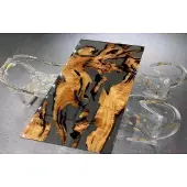 AEA Moderne tafel van epoxyhars, Birmaanse goudacacia, rechthoekige eettafel