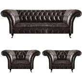 AEA Braune Chesterfield Ledercouchen Wohnzimmer Garnitur Designer Sitzgruppe