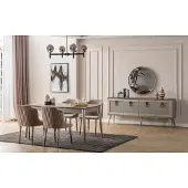 AEA Beige Esszimmer Garnitur Rechteckiger Holz Tisch 6x Polsterstühle 7tlg