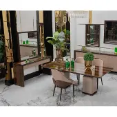 AEA Moderne eethoek: design eettafel, 4 stoelen, make-uptafel