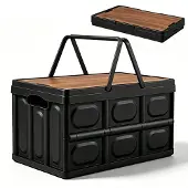 Merkloos Opvouwbare opbergbox met houten deksel, 30 liter