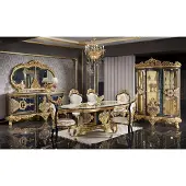 AEA Schwarz-Goldenes Esszimmer Set Essgarnitur Holz Möbel Esstisch 5tlg