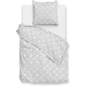 Zohome Dekbedovertrek Piastrella - Bedlinnen met Ruiten print - 240x200-220 cm - Wit - Dekbedhoes van 100% Katoen-Perkal