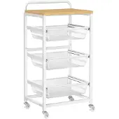 Vasagle Serveerwagen met 4 niveaus, wagen op wielen, 40 x 31,7 x 76 cm