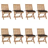 vidaXL Klapstoelen met kussens, 8-delig, massief teak hout