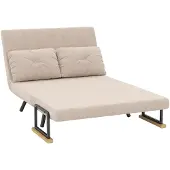 HOMCOM slaapbank, tweezitsbank met bedfunctie, slaapbank met fluweleffect, beige