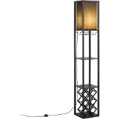 QAZQA Moderne vloerlamp zwart met stoffen kap en wijnrek - Stojan Wine
