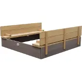 Axi Ella XL Zandbak van FSC hout met bankjes & deksel | Zandbak voor kinderen in grijs & bruin | 120 x 120 x 20 cm