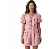 Imily Bela Dames Playsuit met Strikdetails en Pofmouwen