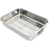 Kitchen Craft braadschaal met rooster, roestvrijstalen braadschaal, medium, 37 x 28 cm, zilver