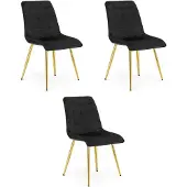 Leobert Zwarte SPLIT fauteuil, fluweel, gouden poten, glamour set, 3 stuks.