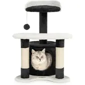 Lionto krab- en klimboom, 65 cm, stabiele kattenboom met sisalstelen, pluchehol en speelbal, ideaal voor kleine katten, zwart/wit