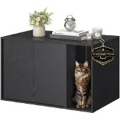 Songmics Kattenbak kast met push to open deuren en bijzettafel functie, Ebbenhoutzwart