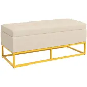 Aosom -Sitzbank-Samt(100% Polyester), Schaumstoff, Stahl-110L x 44B x 49H cm-Beige