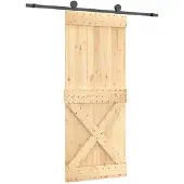 Syfax Schuifdeur Naturel en Zwart 85 x 210 cm Massief Grenenhout