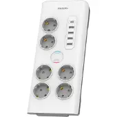 Philips SPN7060WA/10 stekkerdoos met 6 Schuko-stopcontacten en 4 USB-poorten, 35W