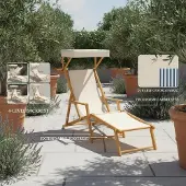 Merkloos Loungebed van berkenhout met verstelbaar zonnedak