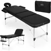 Modernhome BM3724 Aluminium massagetafel, opvouwbaar, 3 segmenten, 250 kg, 185 cm, zwart