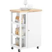 SoBuy keukentrolley met wielen, serveerwagen, bijzettafel, trolly met 3 opbergvakken, smalle keukentrolley voor woonkamer, eetkamer, wit-naturel, FKW75-WN