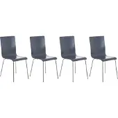 CLP Set van 4 gaststoelen Pepe, met houten zitvlak en metalen frame, grijs