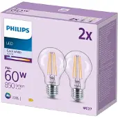 Philips Lamp Transparant - 60 W - E27 - Koelwit licht - 2 stuks