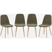 Sweeek Stoel houtdecor en stof (set van 4) Kaki