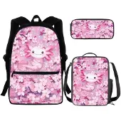 Sonstiges Schoolset, 3-delig, met lunchbox en pennenetui, roze axolotl-design