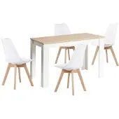 Sonstiges Eetset: Eettafel met 4 stoelen, rechthoekig, eikenhout en wit, 120 cm