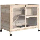PawHut kooi voor kleine huisdieren, hok voor kleine huisdieren, huis voor kleine huisdieren, konijnenkooi, natuurlijke stijl