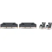 AEA Schwarzes Arbeitszimmer Set Luxuiöse 2x 3-Sitzer Edle 2x Sessel 4tlg