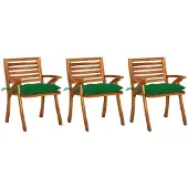 vidaXL Tuinstoelen met kussens, 3 stuks. Massief acaciahout