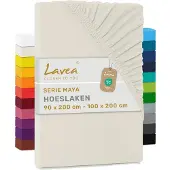 Lavea Hoeslaken Jersey Katoen Stretch 33cm Hoge Hoek - ivoor 100x200cm