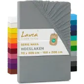 Lavea Hoeslaken Jersey Katoen Stretch 33cm Hoge Hoek - grijs 100x200cm
