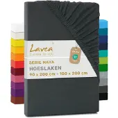 Lavea Hoeslaken Jersey Katoen Stretch 33cm Hoge Hoek - antraciet 200x220cm