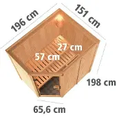 Karibu Sauna Saja (entree aan de zijkant), houten deur met isolerend glas, warmte-geïsoleerd, transparant, oven 3,6 kW, -oven met externe bediening, eenvoudig in gebruik