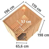 Karibu Sauna Lilja (Eckeinstieg), houten deur met isolatieglas, warmte-geïsoleerd, helder, zonder accessoires
