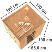 Karibu Sauna Daria (voorzijde), houten deur met isolatieglas, warmte-geïsoleerd, helder, zonder accessoires