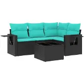 vidaXL 5-delige loungeset voor de tuin met kussens, zwart kunststofvlecht