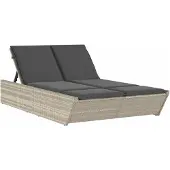 vidaXL Ligbed 2-persoons met kussens poly rattan lichtgrijs