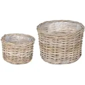 vidaXL Plantenmand met opslag GENDT 2 st Natuurlijk grijs Kubu Rattan