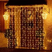 Salcar LED-lichtgordijn, 9 x 3 meter, IP44, LED-lichtketting, warm wit licht, ++