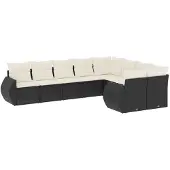 vidaXL 9-delige Loungeset met kussens poly rattan zwart