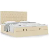 vidaXL Ottoman bed met matrassen 160x200cm stof crèmekleurig