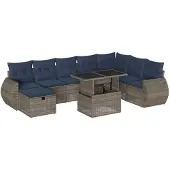 vidaXL 9-delige loungeset voor de tuin met kussens, grijs, kunststof vlechtwerk