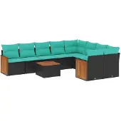 vidaXL 10-delige loungeset voor de tuin met kussens, zwart kunststof vlechtwerk
